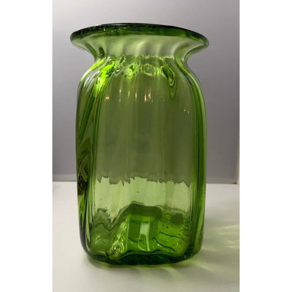 Vintage Art Glass Vase Green Hand Blown